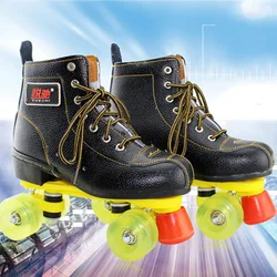 Lighted Skate Shoes Genuine Leather Wear-resistant Classical Adult Personalized Unisex Patines De 4 Ruedas 4-wheel Skates KC50LH