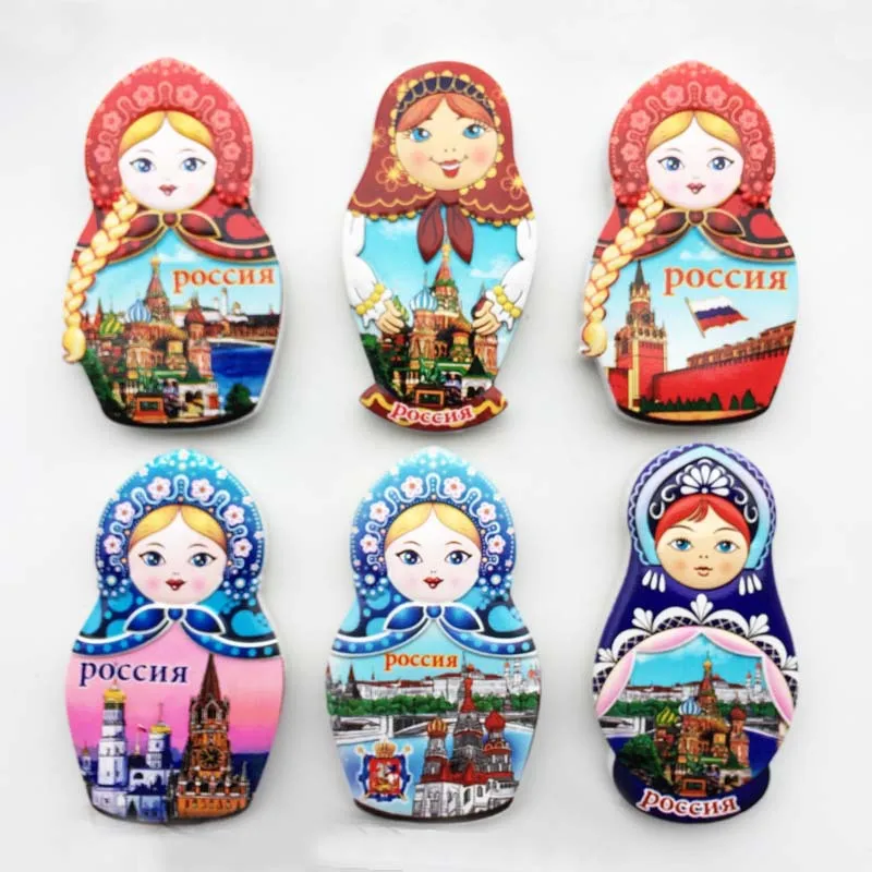 Nesting Dolls Russia Creative Tourism Souvenir Matryoshka Resin Cute Magnets Russian Doll Refrigerator Magnets Home Decoration Gift Ideas matrioskas Color : 1