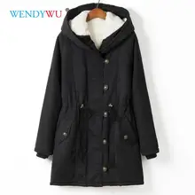 Женское однотонное пальто с длинным рукавом и капюшоном