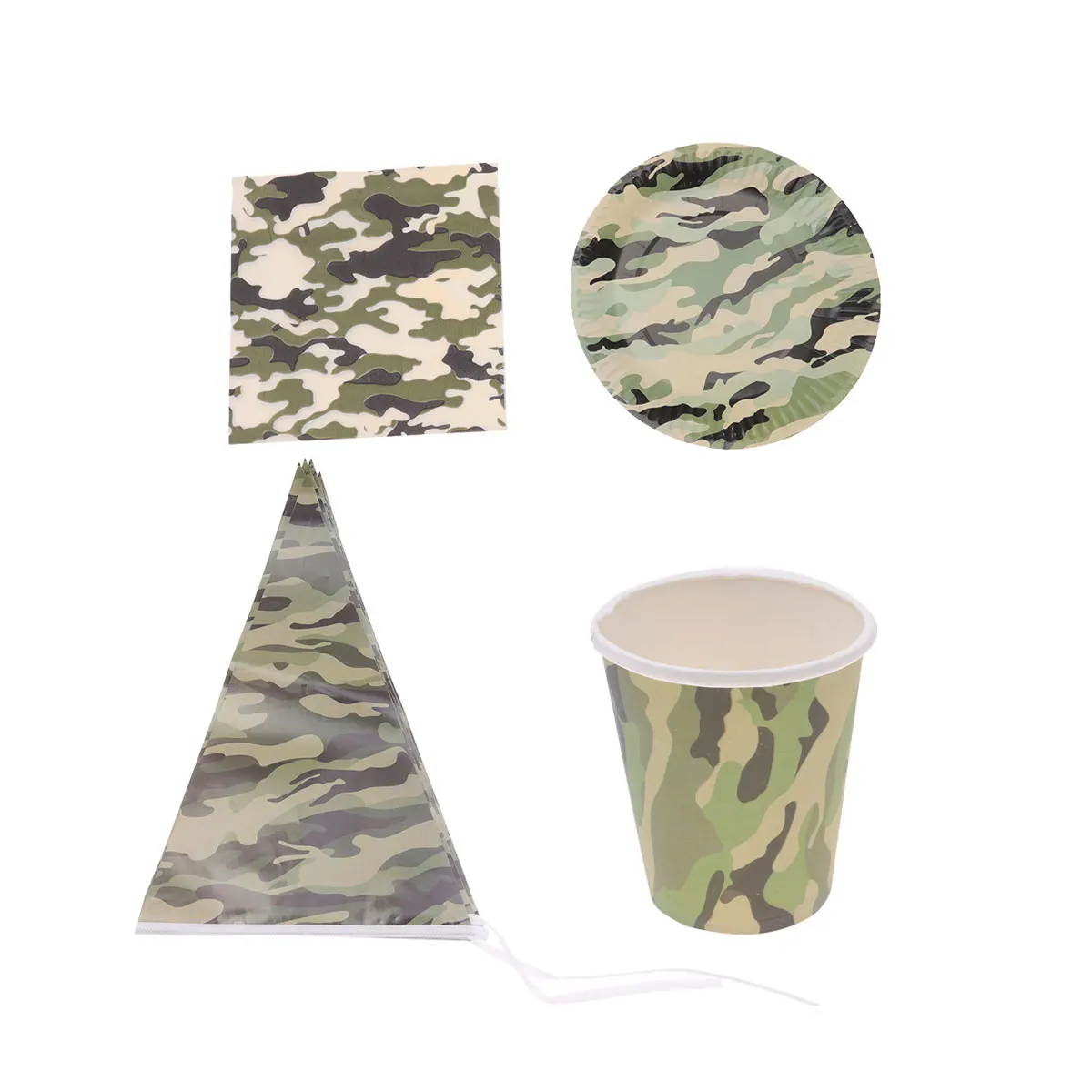 

1 Set Army Party Cutlery Set Disposable Creative Plates Camouflage Convenient Pennant For Party Carnival