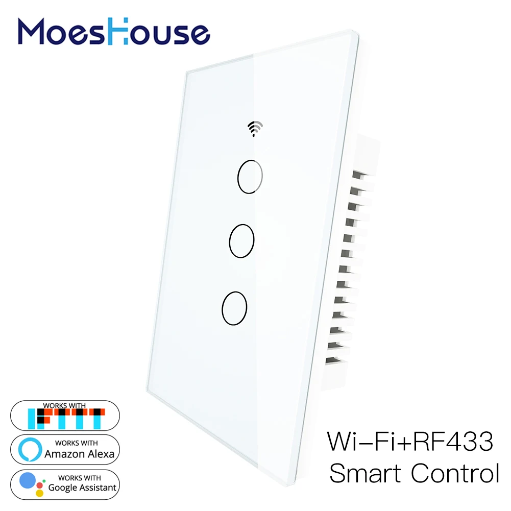 

WiFi Smart Wall Light Switch Glass Panel RF433 Wireless Smart Life Tuya APP Remote Control Works With Alexa Google Home 3 Gang