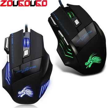 Ratón óptico LED para Gaming profesional, periférico con cable USB, 7 botones, 5500 DPI, alta calidad