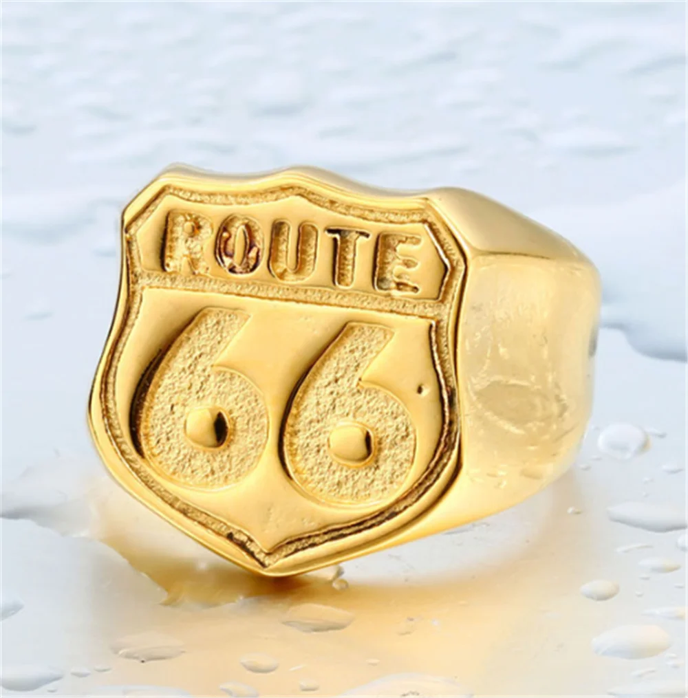 Винтажный трендовый рок панк хип хоп креативный US Route 66 Mother Road кольцо из сплава Роскошные Кольца для мужчин и женщин ювелирные аксессуары - Цвет основного камня: Gold