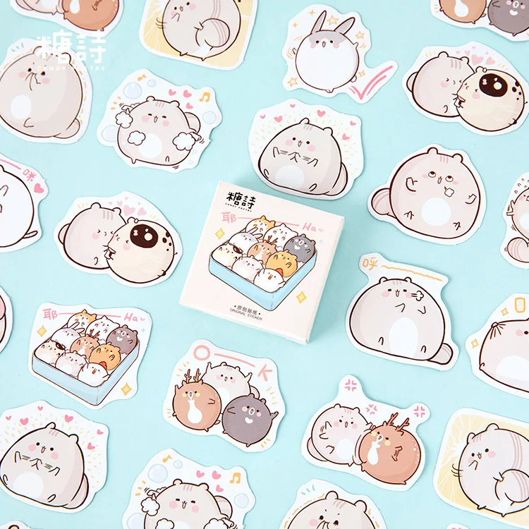 Mohamm-pegatinas de caja de 45 Uds., pegatinas creativas de ratón gordo, pegatina de Animal de dibujos animados, escamas, álbum de recortes, regalo escolar para niña