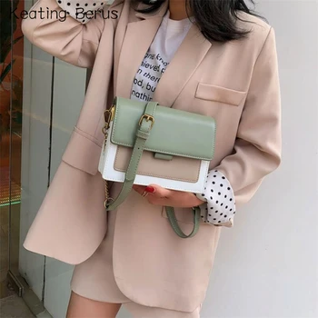 

Leather Crossbody Bags For Women 2020 Splicecolor Vintage Shoulder Messenger Bag PU Small Hand Bag Travel Organizer Lady Bags
