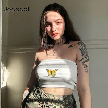 

Butterfly Pattern Cute Tube Top Women Streetwear Strapless Sexy Crop Tops Female Underwear Wrap Top Black Summer 2020