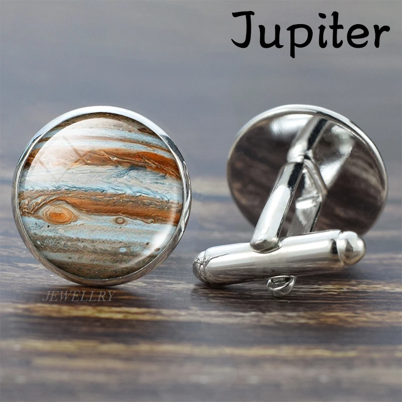 Full Moon Solar System Planet for Men Cufflinks Set Galaxy Nebula Earth Sun Jupiter Jewelry Suit Shirt Silver Cuff Links Gift