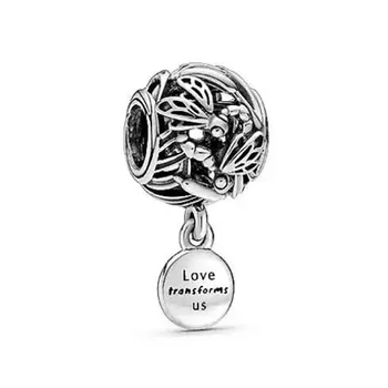 

100% 925 Sterling Silver Bead New Hollow Dragonfly Love Beads Fit Pandora Women Bracelet & Necklace Diy Jewelry