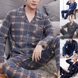 2021 Autumn Casual Striped Cotton Pajama Sets for Men Short Sleeve Long Pants Sleepwear Pyjama Male Homewear Lounge Wear Clothes