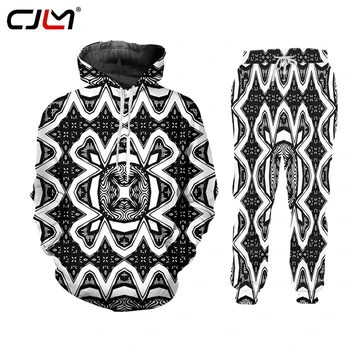 

CJLM 3d Men's Baroque Tracksuits Sets Blakc Flower Print Zipper Hoodie Sweatpants 2 Piece Set Custom Unisex Jacket Trousers