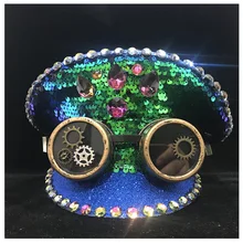 Стимпанк для мужчин и женщин, модная зеленая полицейская шляпа с экипировкой, для выступлений, военная шляпа капитана, шляпа для взрослых