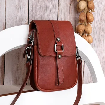 

Women's diagonal bag leather 2020 new handmade retro vertical ladies mobile phone bag