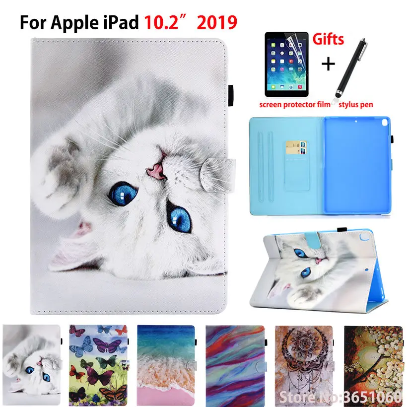 Чехол для iPad 10,2 Smart Cover для Apple iPad 7th Generation A2200 A2198 A2232 Funda планшет мультфильм подставка в виде кошки оболочки+ подарок