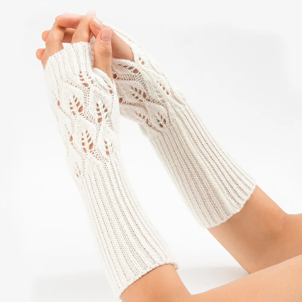 Женские зимние грелки для запястья, Ромбы, вязанные перчатки-митенки, варежки 10,26