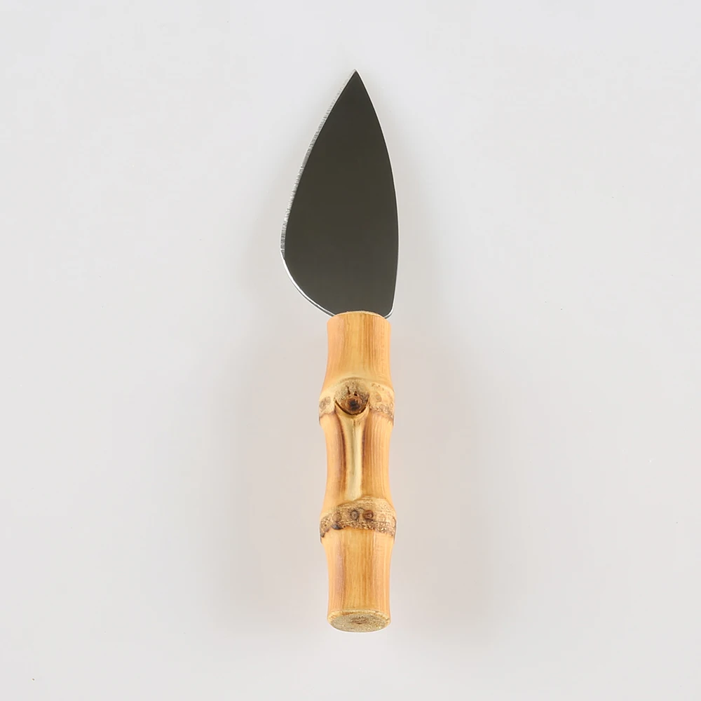 Stainless Steel Natural Bamboo Root Wooden Handle Fruit Dessert Toast Pizza Cream Butter Small Sharp Cutter Mini Cheese Knife
