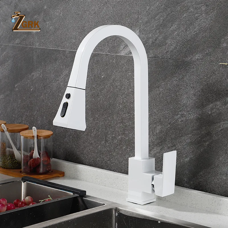 ZGRK Kitchen Faucets Silver Single Handle Pull Out Kitchen Tap Single Hole Handle Swivel 360 Degree - 4000165519894