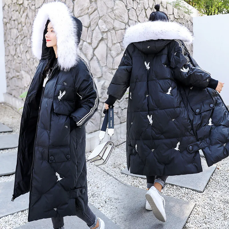 

Cotton-padded Clothes Women's Mid-length 2018 Winter New Style Korean-style Hooded Large Fur Collar Fashion Loose Embroidery ove
