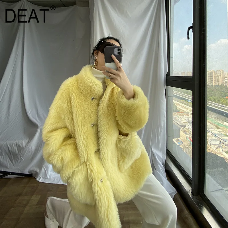 DEAT 2020 Fashion Solid Color Fur Coat Female Winter Loose Sheep Shearing One Lamb Hair Warm Shirt PB919 |