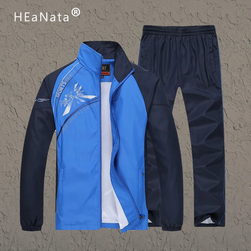 New Plus  Size Men's Set Spring Autumn Men Sportswear 2 Piece Set Sporting Suit Jacket+Pant Sweatsuit Men Clothing Tracksuit Set