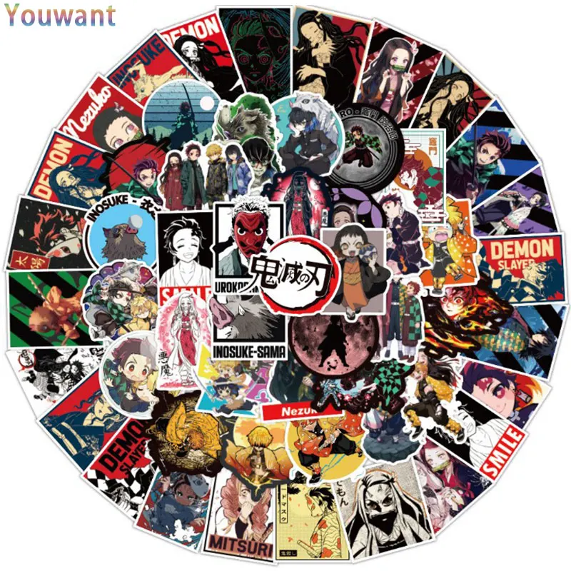

New 50PCS pack Demon Slayer Anime Sticker Waterproof for Laptop Skateboard Luggage Guitar Backpack Stickers Kimetsu no Yaiba