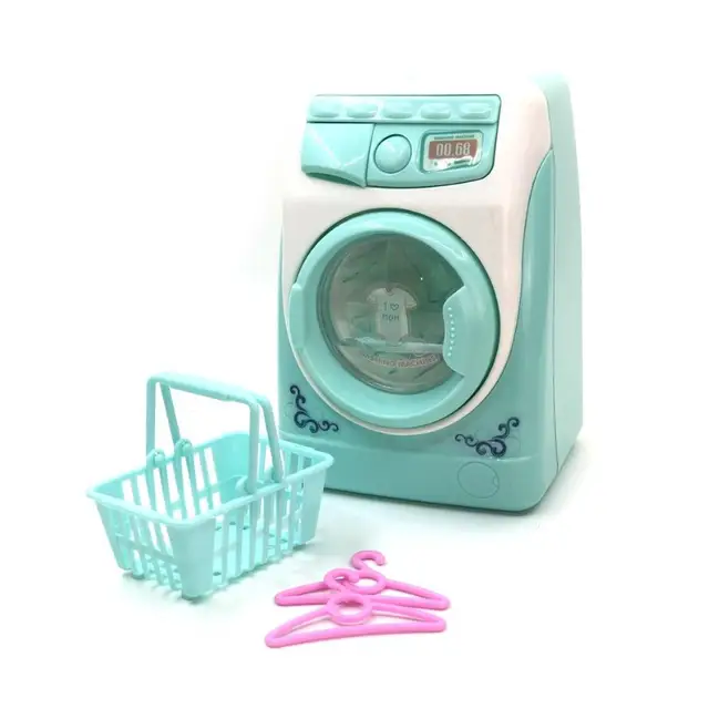 Kids Mini Simulation Light Electric Washing Machine Basket Pretend Play Toy Set 1