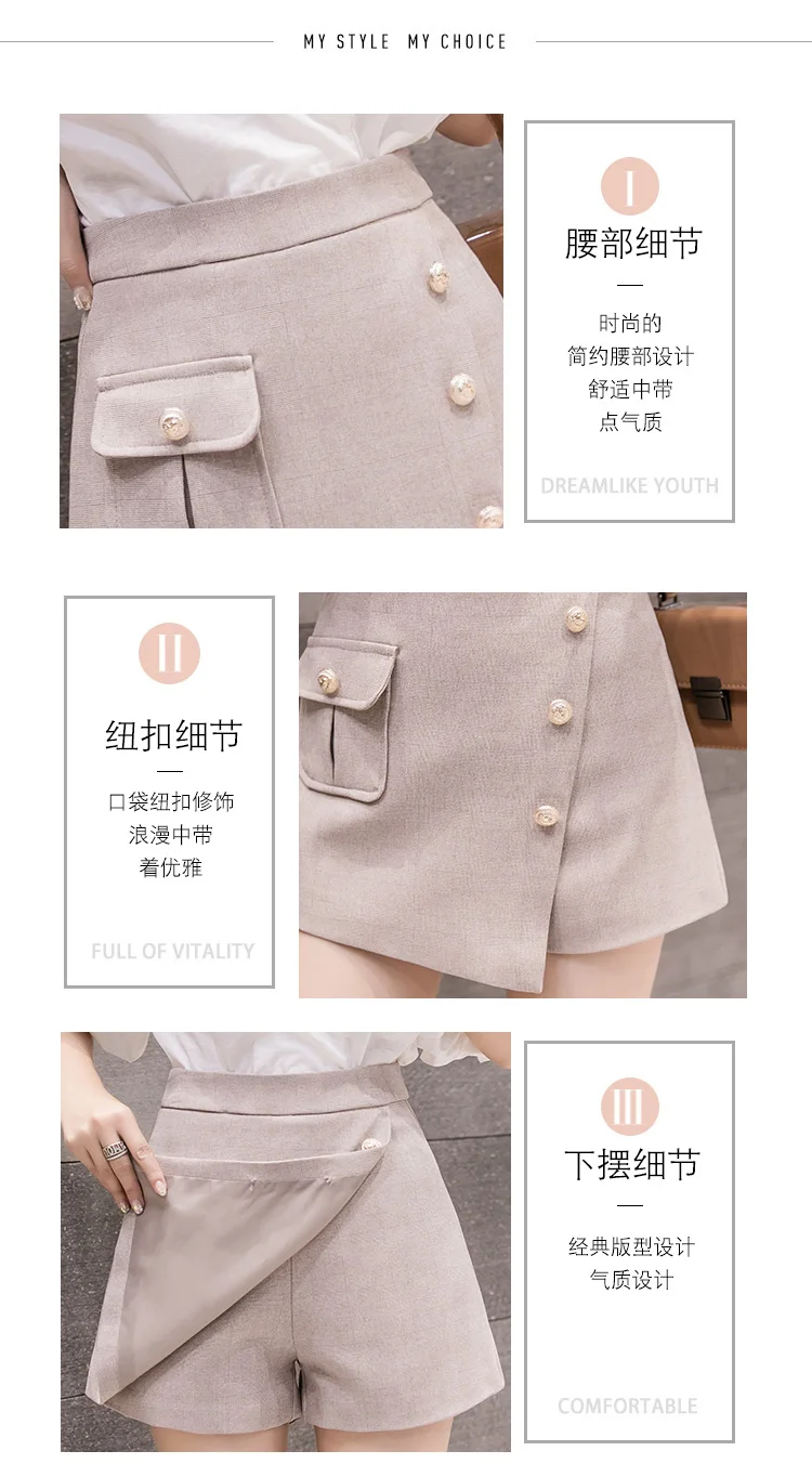 Новинка, модные нестандартные однобортные шорты с высокой талией, юбки, женские весенние Летние повседневные кюлоты, черные/серые/хаки