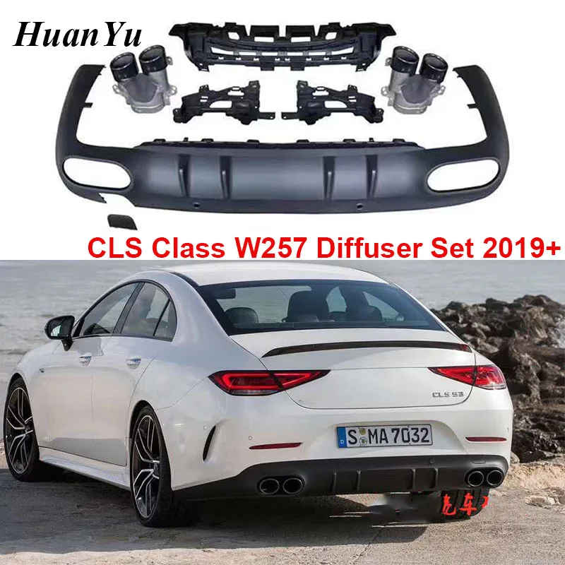 

CLS53 W257 Rear Bumper Diffuser with Tips for Benz CLS Class W257 Sport CLS300 CLS500 Exhaust Tips Bumper Lips 2019 2020+