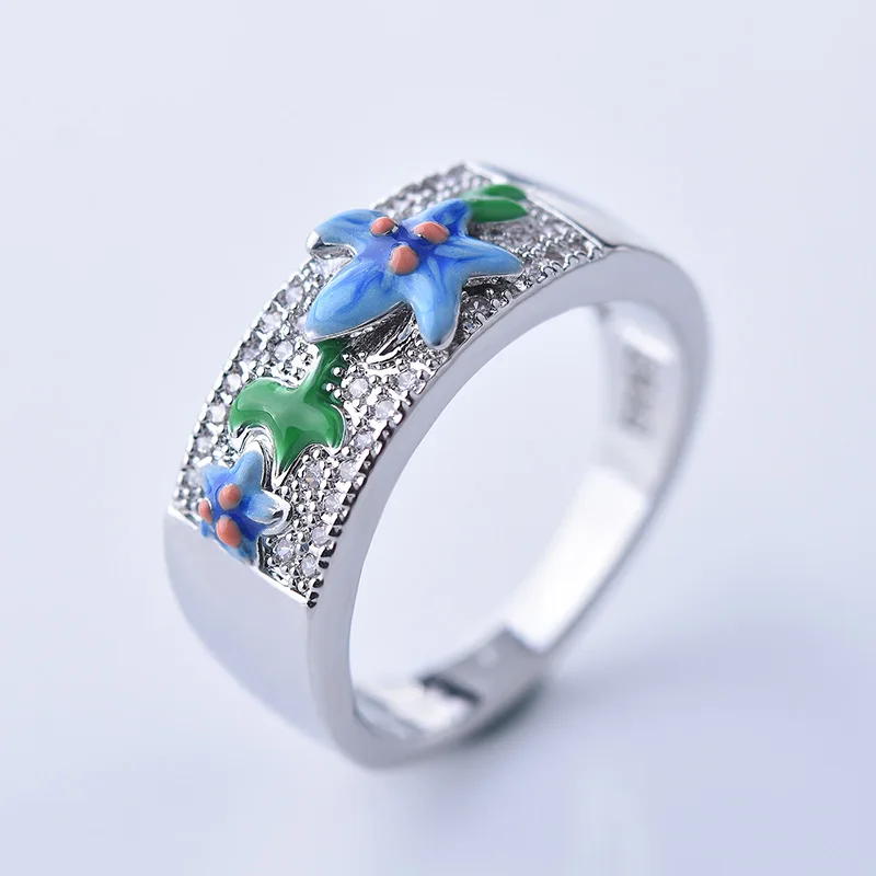OMHXZJ,, JE35, Модный женский подарок на вечеринку, день рождения, свадьбу, цветок, 925 пробы, серебряное ожерелье+ серьги+ кольцо, ювелирный набор - Цвет камня: ring size 8
