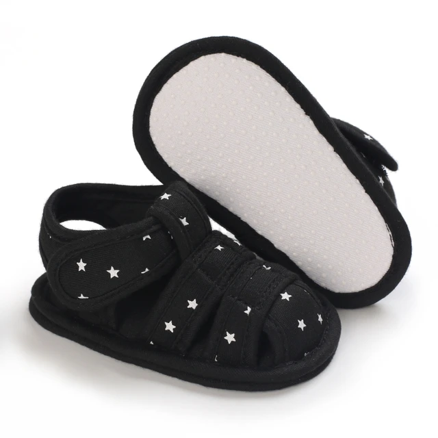 2021 NEW 0-18Months Kids Newborn Baby Boys Fashion Summer Soft Crib Shoes First Walker Anti Slip Sandals Shoes Soft Sole D55 Black