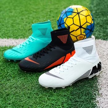 

Outdoor Men Boys Soccer Shoes Football Boots High Ankle Kids Turf Cleats Training Sport Sneakers Unisex Long Spikes Futsal Shoes