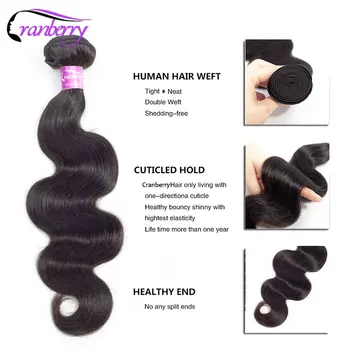 CRANBERRY Hair Brazilian Body Wave Hair Weave Bundles With Lace Closure 3 Bundles Human Hair With Closure 100% Remy Human Hair 3