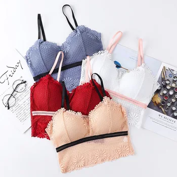 

2020 New Arrival Women Sexy Lace Bra Tube Top Colorblock Wrapped Chest Underwear Female Anti-Glare Camisole Bralette
