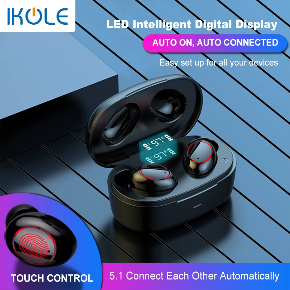 IKOLE настоящие беспроводные наушники Bluetooth 5 1 TWS гарнитура со светодиодной