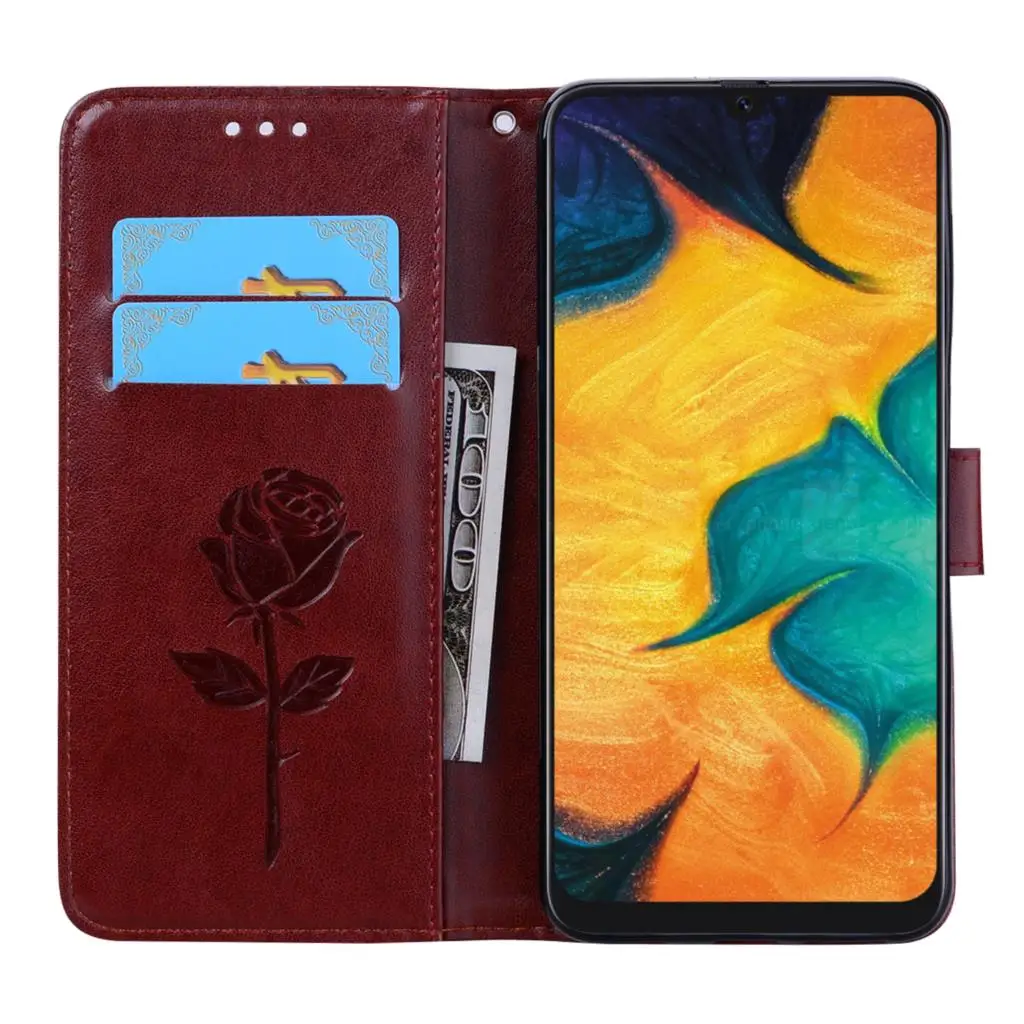 Кожаный чехол-книжка для Samsung Galaxy J2 Core S10 e Plus A10 A20 A30 A40 A50 A60 A70 M40 3D цветок чехол-кошелек для телефона Чехлы - Цвет: Brown