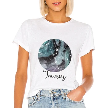 

Taurus Harajuku T shirt Women Pretty Beautiful Fashion Spring Summer Constellation Top Tee T-shirts vestidos Round Collar Tshirt