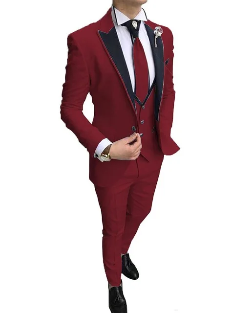 2022 Latest Design Blue 3 Pieces Men Suit Prom Tuxedo Slim Fit Notch Lapel Groom Wedding Suits For Men Custom Blazer Terno men's blazers