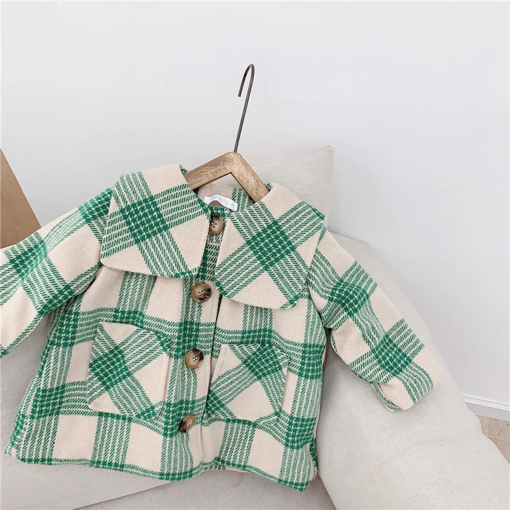 SAGACE Winter Baby Girl Coat Plaid Wool Jackets For Kids For Christmas Cute Winter Button Jacket Outwear Toddler Girl Coats