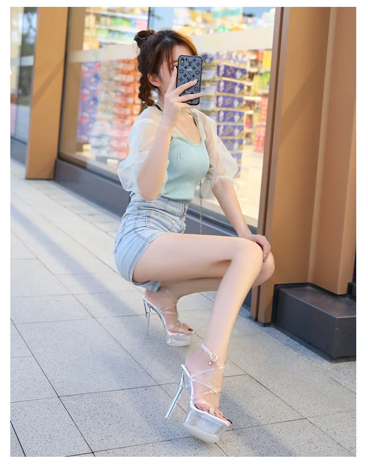 Rocwickline New Summer and Autumn Women's Super high heels Shallow Buckle Strap Sexy Peep Toe Thin Heels Platform Fashion Mature