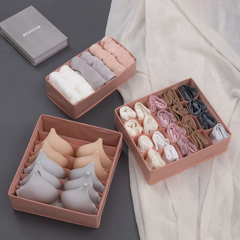 

Hot 3PCS Multifunctional Bra Underwear Organizer Foldable Home Storage Box Non-woven Wardrobe Drawer Closet Organizer For Socks