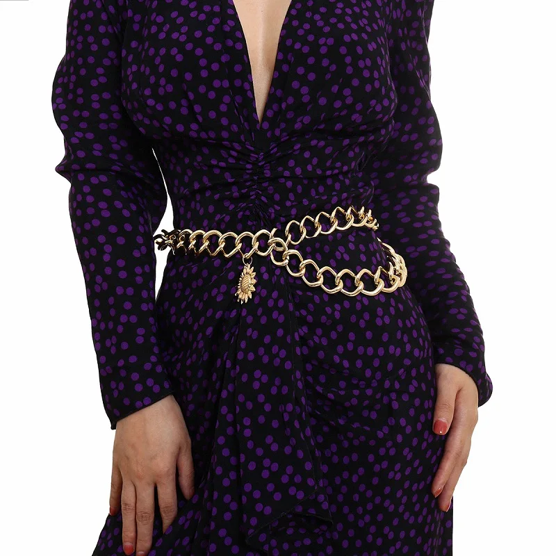 

Luxury Ladies Metal Thick Chain Belt Gold Silver Sunflower Waist Chains Party Dress Accessories Waistband Chain pasek damski