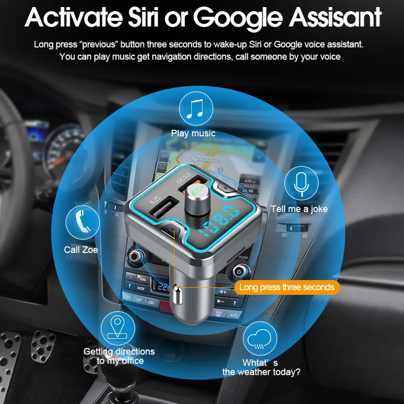 Автомобильный аудио mp3-плеер беспроводной громкой связи Bluetooth автомобильный комплект Двойной зарядное устройство USB fm-передатчик type-c Быстрая зарядка