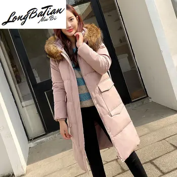 

Winter Women's Jacket 20%grey Duck Down Woman Real Raccoon Fur Collar Jackets Female Long Coats Ropa Mujer TN280