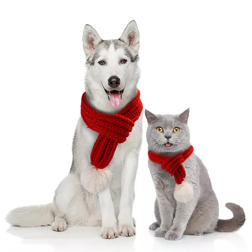

Knitted Pet Dog cat neck scarf collar Christmas gifts Scarf Teddy Cat Saliva winter warm Pet Accessories Dog Collar Pet Supplies
