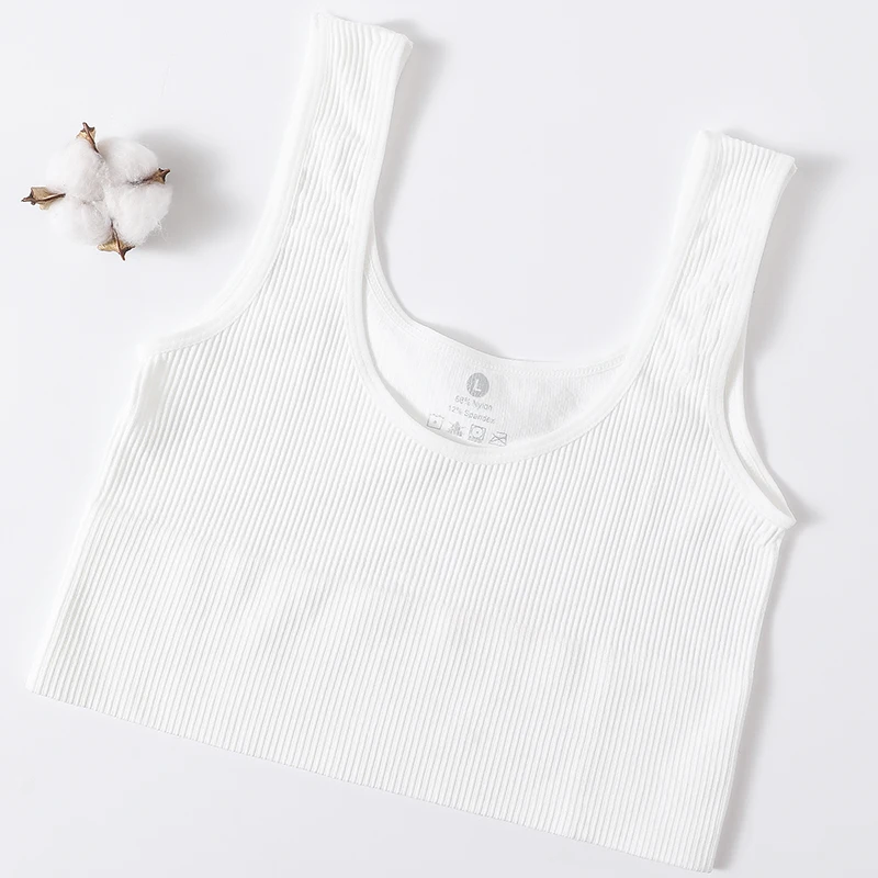 Women's Ribbed Crop Tank Top - Seamless Wireless Bra and Lingerie Fitness Camisole