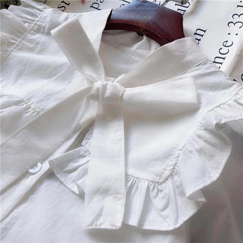 Kids Toddler Girls White Casual Shirt Spring Autumn Little Baby Girl Blouse Long Sleeve Bow Princess Elegant Bottoming Shirts