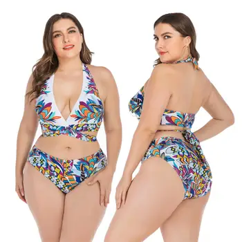 

Women's New Swimsuit Large Size Bra Set Lady Sexy High Waist Swimsuit Multicolor Printed Swimsuit L-4XL