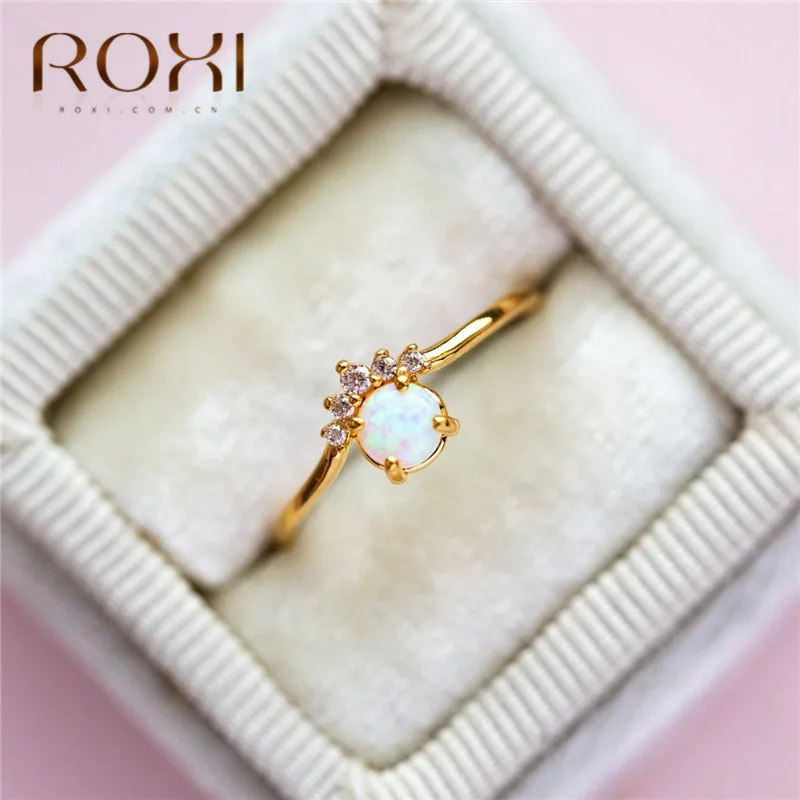 ROXI изящный круглый огненный опал кольца для Для женщин модная Корона кольцо Симпатичные цвета «Медвежья Лапа» в виде кошачьей лапки, фианиты, кристаллы, ювелирные изделия на безымянный палец женский подарок