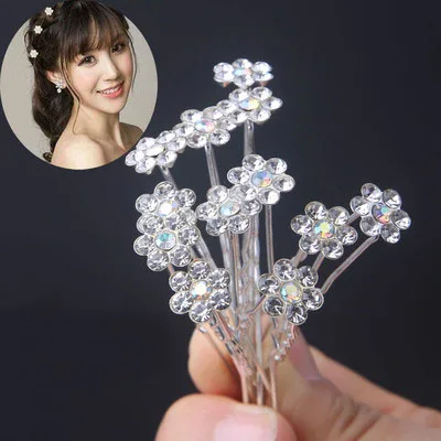 

10pcs Hair Clip Bridal Rhinestone Decorated U-Shaped Hairpins Pins Bridesmaid Hairwear Jewelry Women Hair Accessories