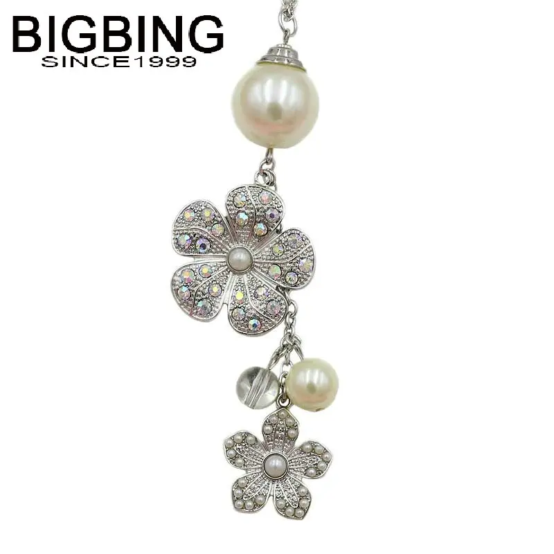 S189 BigBing Модная бижутерия Серебряная цепочка кристалл жемчуг цветок кулон ожерелье модное ожерелье ювелирных изделий
