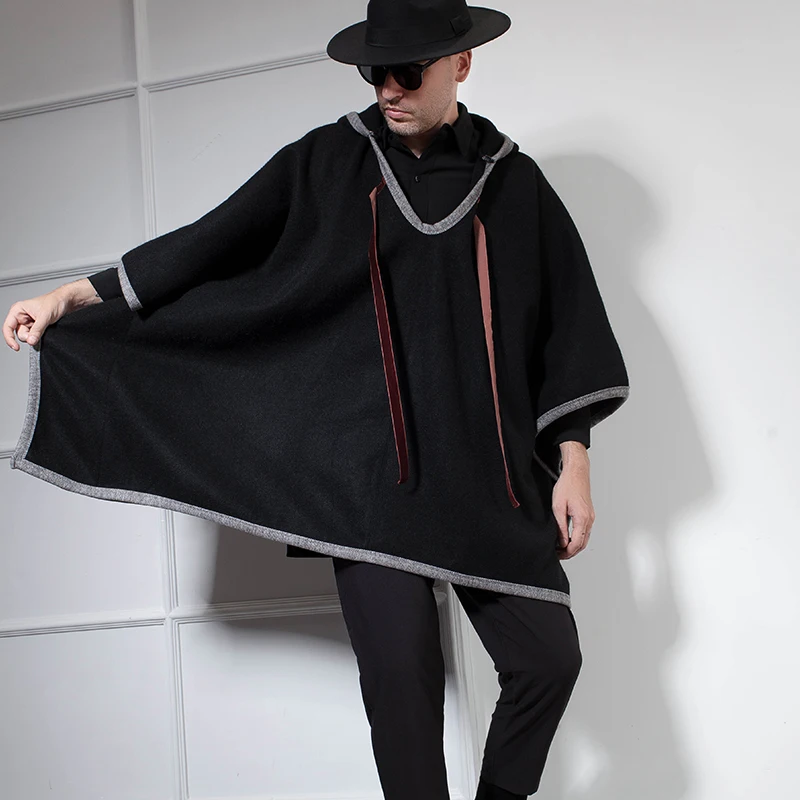 Japanese Retro Coat Men's mid-long fall and winter suiting Cape Cape Coat Tide Dark Gray Cape Hair Japanese Retro Coat Men's mid-long fall and winter suiting Cape Cape Coat Tide Dark Gray Cape Hair